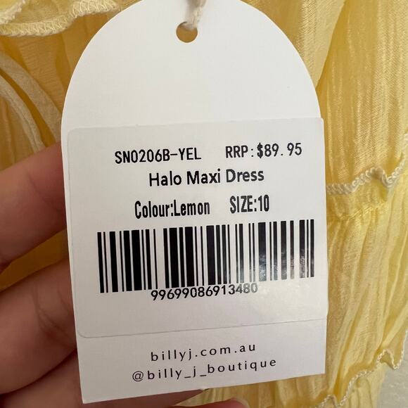 Billy J Halo Maxi Dress Lemon Yellow Polyester Ruffle Tiered Spaghetti Strap - Picture 12 of 14